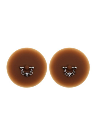 Paire de cache-tétons piercing barre demi-anneau faux diamant peau foncée - XP008F